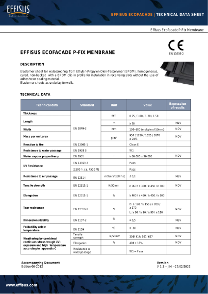 Technical Data Sheet Effisus Ecofacade P-Fix