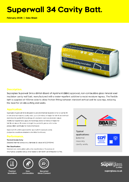 Superglass Superwall 34 Cavity Batt - Datasheet