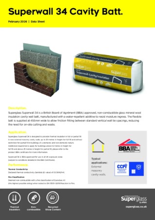 Superglass Superwall 34 Cavity Batt - Datasheet