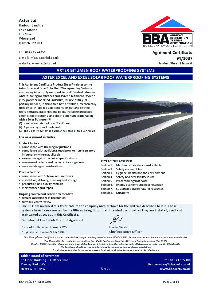 94/3037 - Axter Excel Roof Waterproofing System 