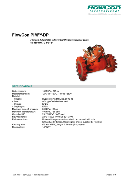 FlowCon PIM Externally Adjustable DPCV
