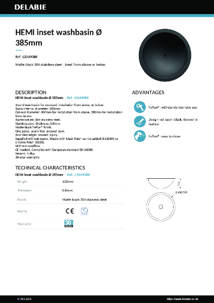 HEMI basin black Ø 385mm 120490BK data sheet