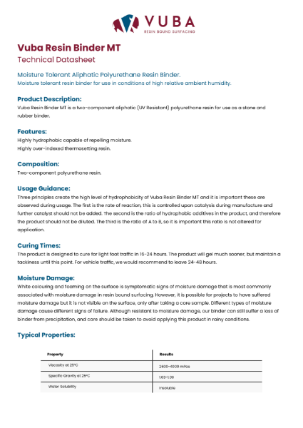 Moisture Tolerant Resin Data Sheet