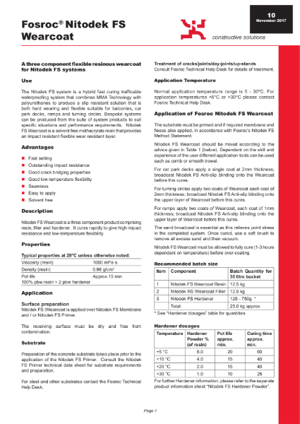 Nitodek FS Wearcoat Technical Datasheet