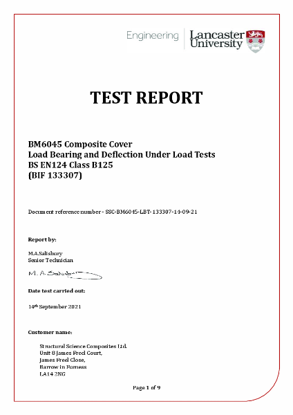 Thrubeam BM6045 Load Bearing and Deflection Under Load Tests
BS EN124 Class B125