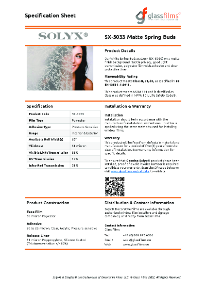 SX-5033 Matte Spring Buds – Product Data Sheet