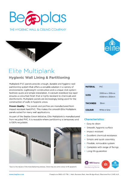 Beplas Multiplank PVC Partition System Product Leaflet