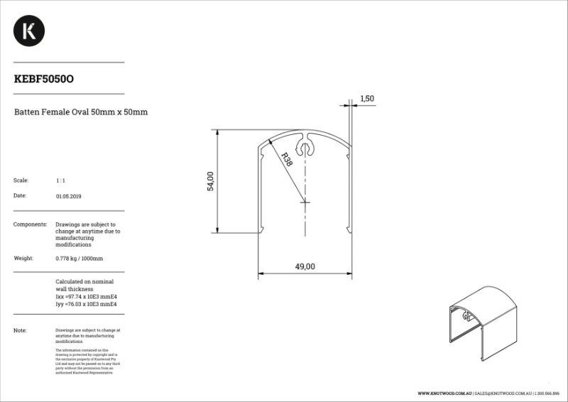 KEB5450DF 54 x 50 mm dome (F) batten