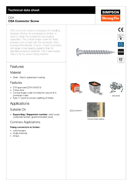 CSA Connector Screw - TDS