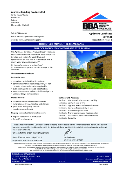 BBA (90/2431) Hydrotech BluRoof System