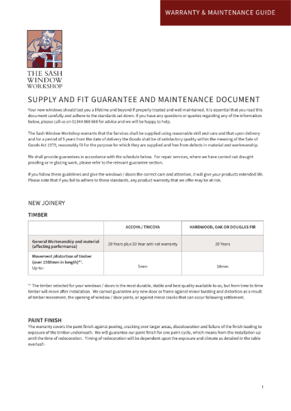 Supply and Fit Guarantee and Maintenance Guidelines
