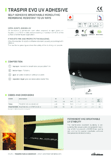 Traspir Evo UV Adhesive - TUVA - Technical Data Sheet