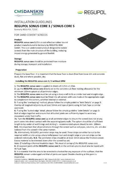 REGUPOL sonus core 3,5 Sand Cement Screed Installation Guidelines