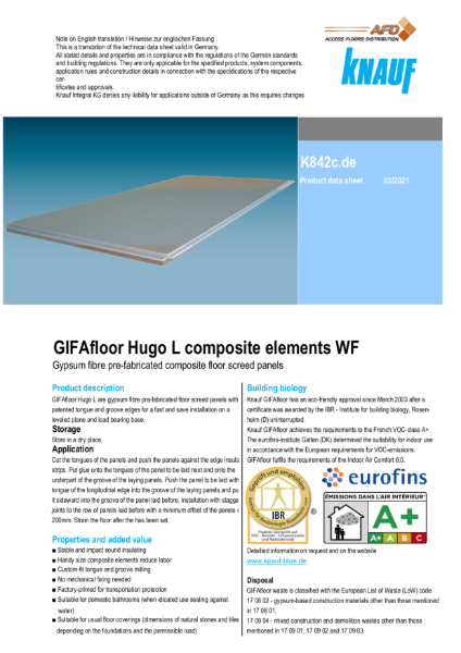 Knauf HugoWF Acoustic Dry Screed Panel Single Page Data Sheet