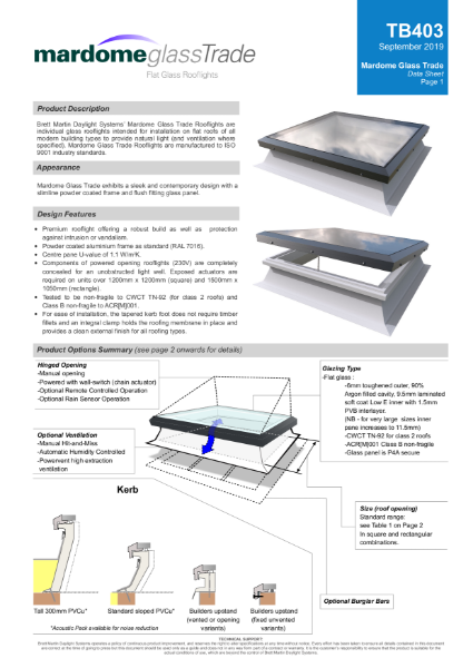 Mardome Flat Glass Rooflight