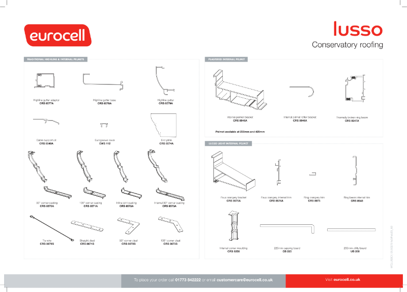 Lusso Conservatory Roof Product Chart