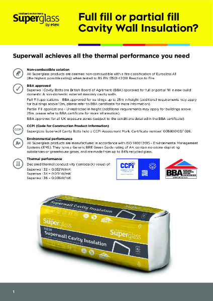 Superglass Superwall Cavity Batt U-value Guide