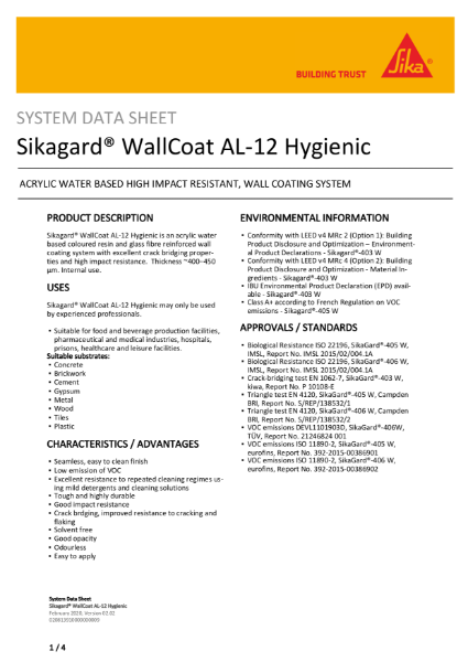 System Data Sheet - Sikagard WallCoat AL-12