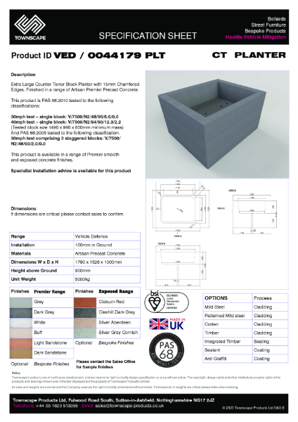 Townscape 1800x1525x1000 HVM Concrete Planter VED0044179PLT