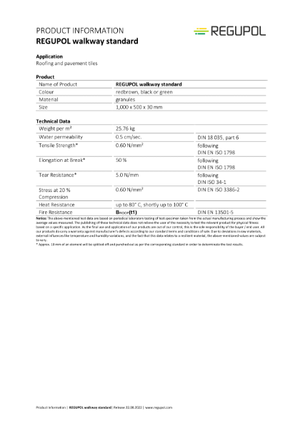 Regupol Walkway Standard 30 mm Data Sheet