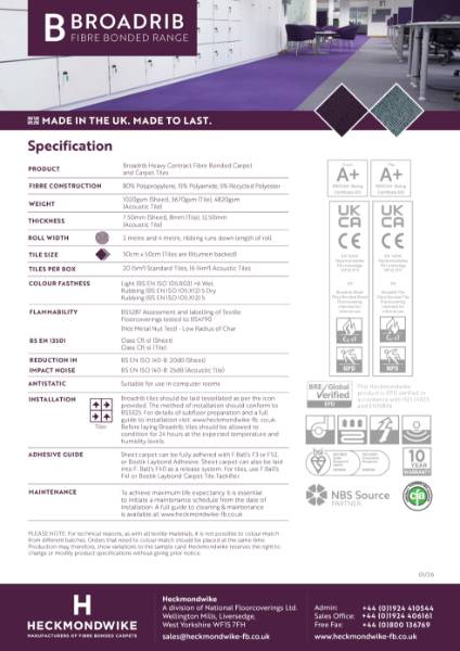 Heckmondwike - Broadrib - Specification Sheet