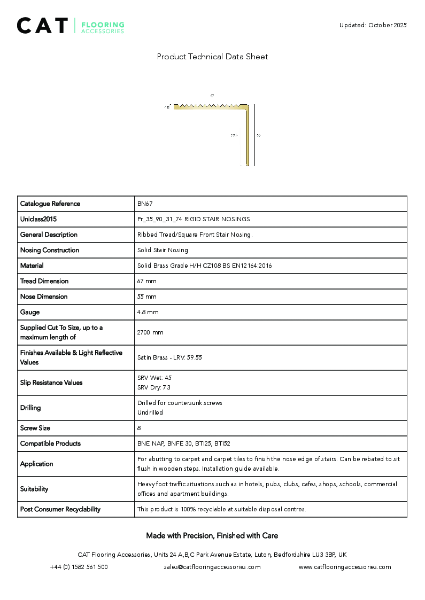 BN67 Satin Brass Technical Datasheet