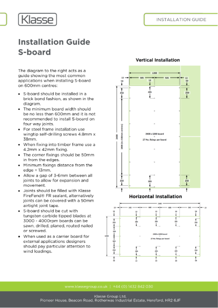 Klasse S-board Installation Guide