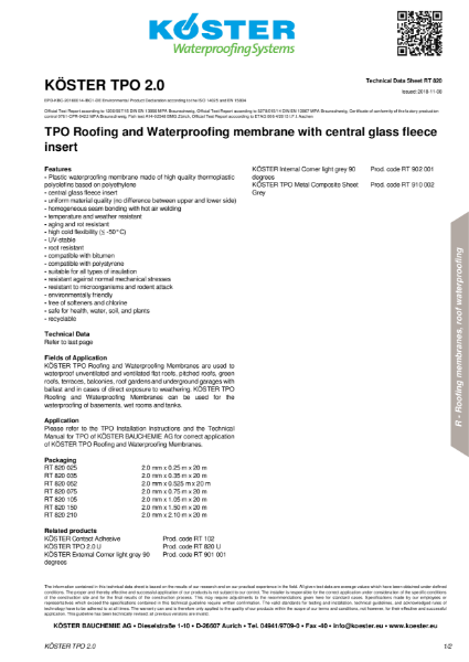 Koster TPO Single Ply Roofing Membrane - Reinforced Membrane