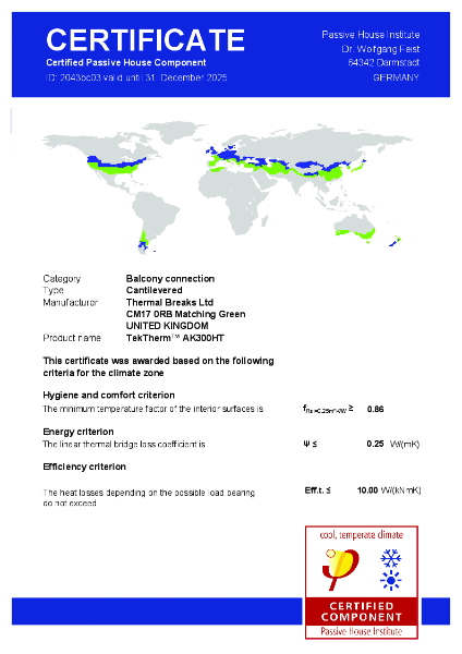 TekTherm™ AK300HT Cantilevered Balcony Connection Passive House Certificate