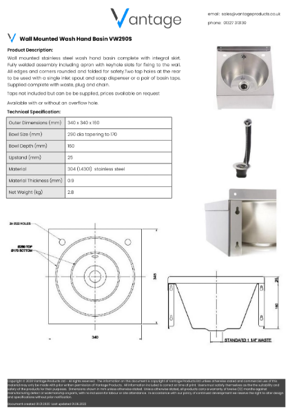 Product Data Sheet - VW290S