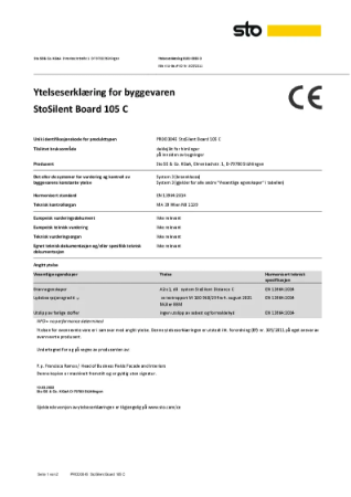 Ytelseserklæring for byggevaren StoSilent Board 105 C