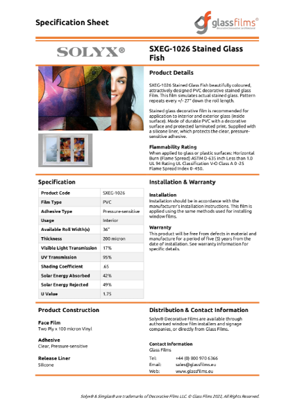 SXEG-1026 Stained Glass Fish Specification Sheet