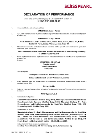 Declaration of Performance Swisspearl Largo Panels