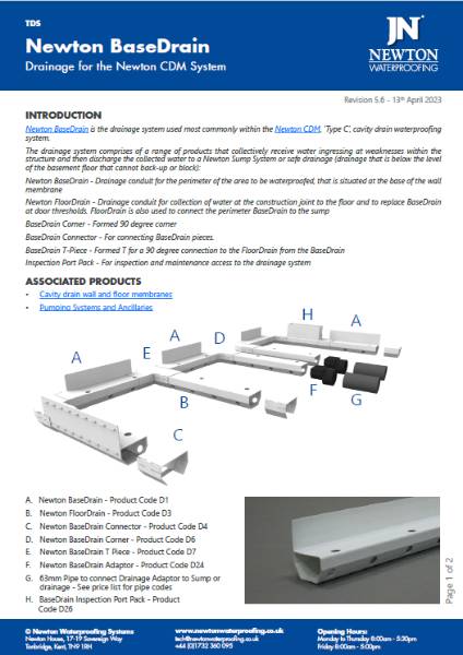Newton CDM Basedrain Technical Data Sheet