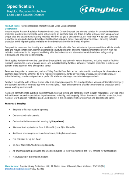 Lead-Lined Double Doorset - Specification