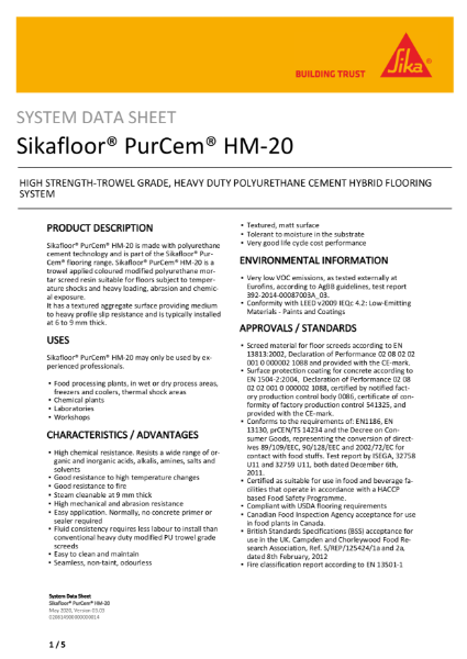 System Data Sheet - Sikafloor PurCem HM-20