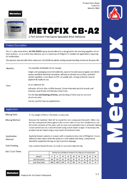 Metolux® Metofix CB-A2 Fire Product Data Sheet