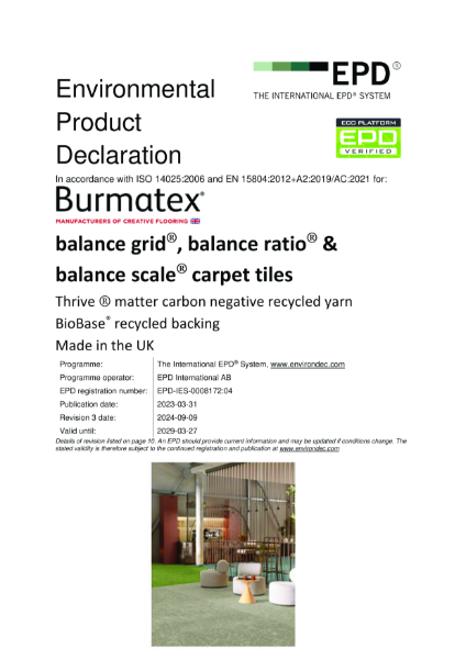 EPD certificate for balance grid®, balance grade® & balance ground® carpet tiles
