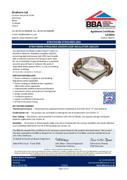 12/4956 Xtratherm Xtroliner Underfloor Insulation (XO/UF) (Product Sheet 6)