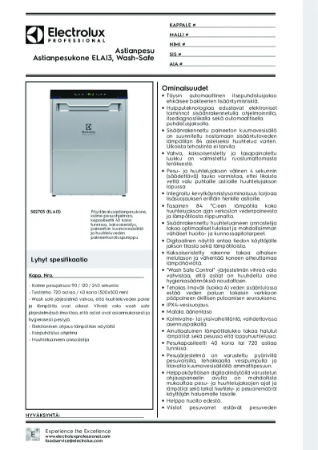 Tekniset esitteet - Astianpesu Astianpesukone ELAI3, Wash-Safe