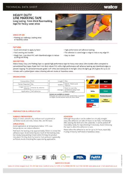 Data Sheet: Heavy Duty Line Marking Tape