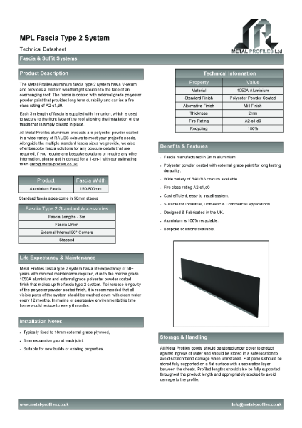 Metal Profiles - Fascia Type 2 System TDS