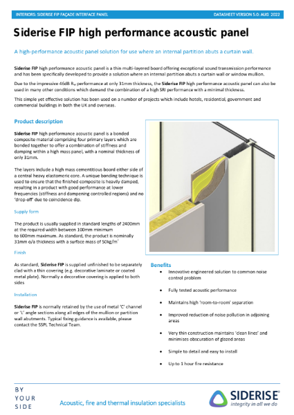 Siderise FIP high performance acoustic panel for facade interface v5.0