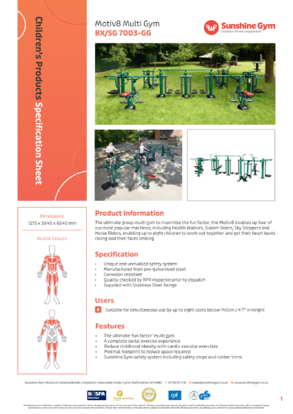 Children's Motiv8 Multi Gym Specification Sheet