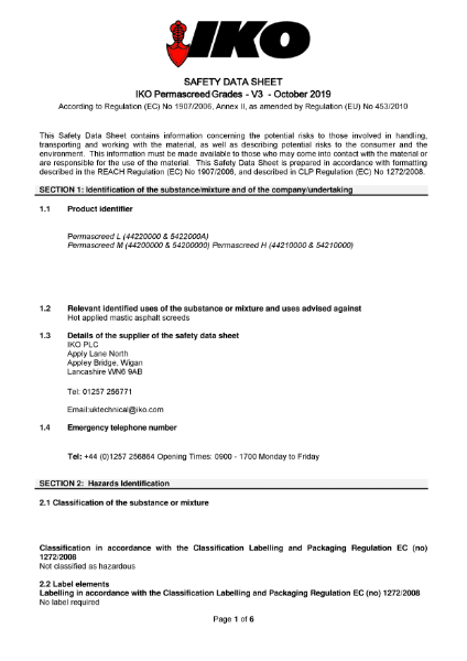 Material Safety Data Sheet (MSDS) - IKO Permascreed