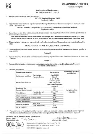 Pitchglaze Declaration of Performance UKCA - 6-12-6-16-8.8 Okalux HS Laminated