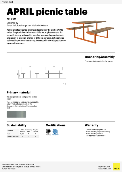 APRIL Picnic Table - 751-900