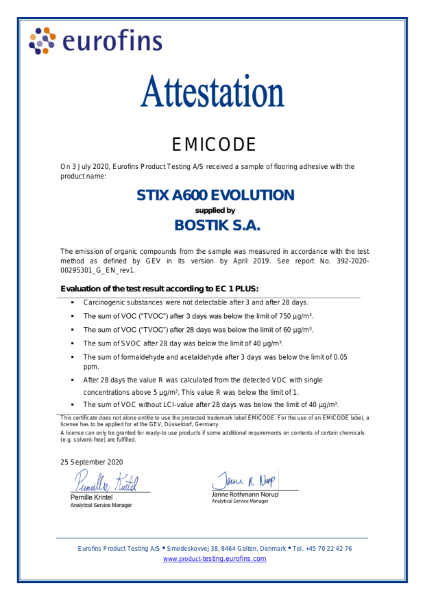 Bostik Stix A600 Evolution - Emicode