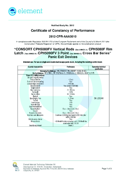 Certificate of Constancy of Performance (CPH5080)