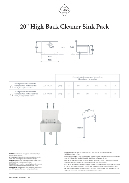 High Back Cleaner Sink Pack - PDS